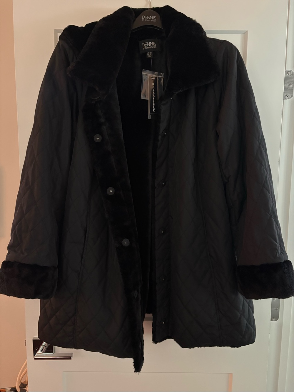 Dennis Basso Reversible Black Quilted Faux-Fur Trim Jacket. Size 2X NWT - Picture 3 of 6